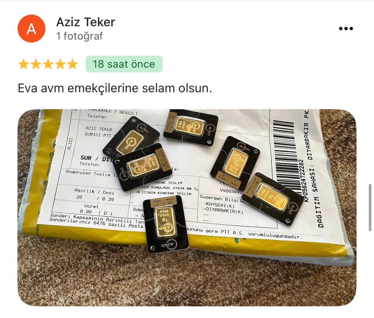 Google yorum görseli - Aziz Teker