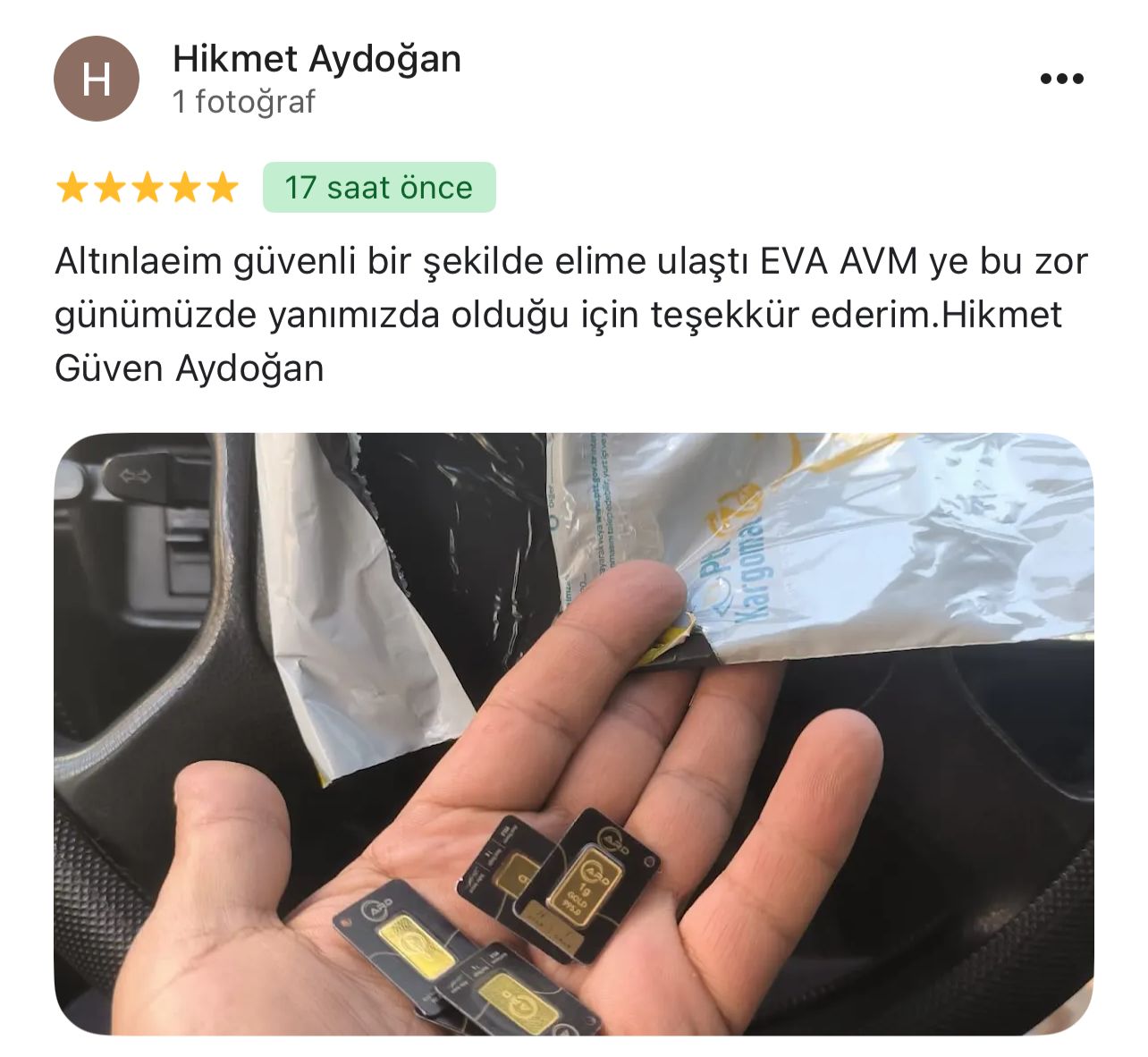 Google yorum görseli - Hikmet Aydoğan