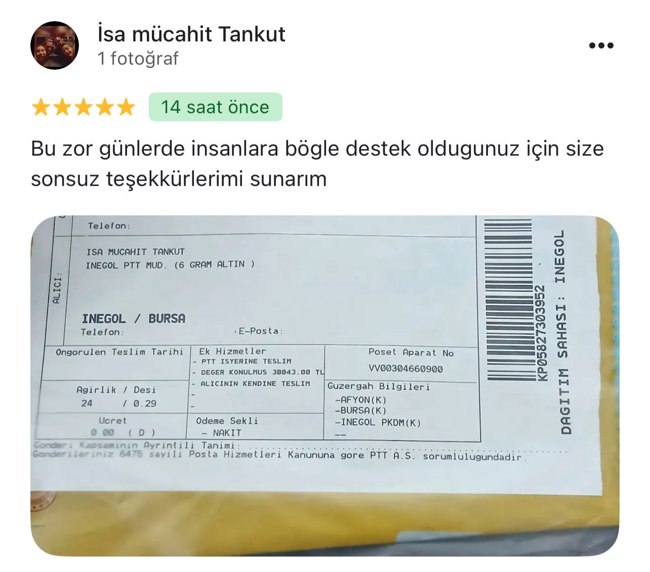 Google yorum görseli - İsa mücahit Tankut