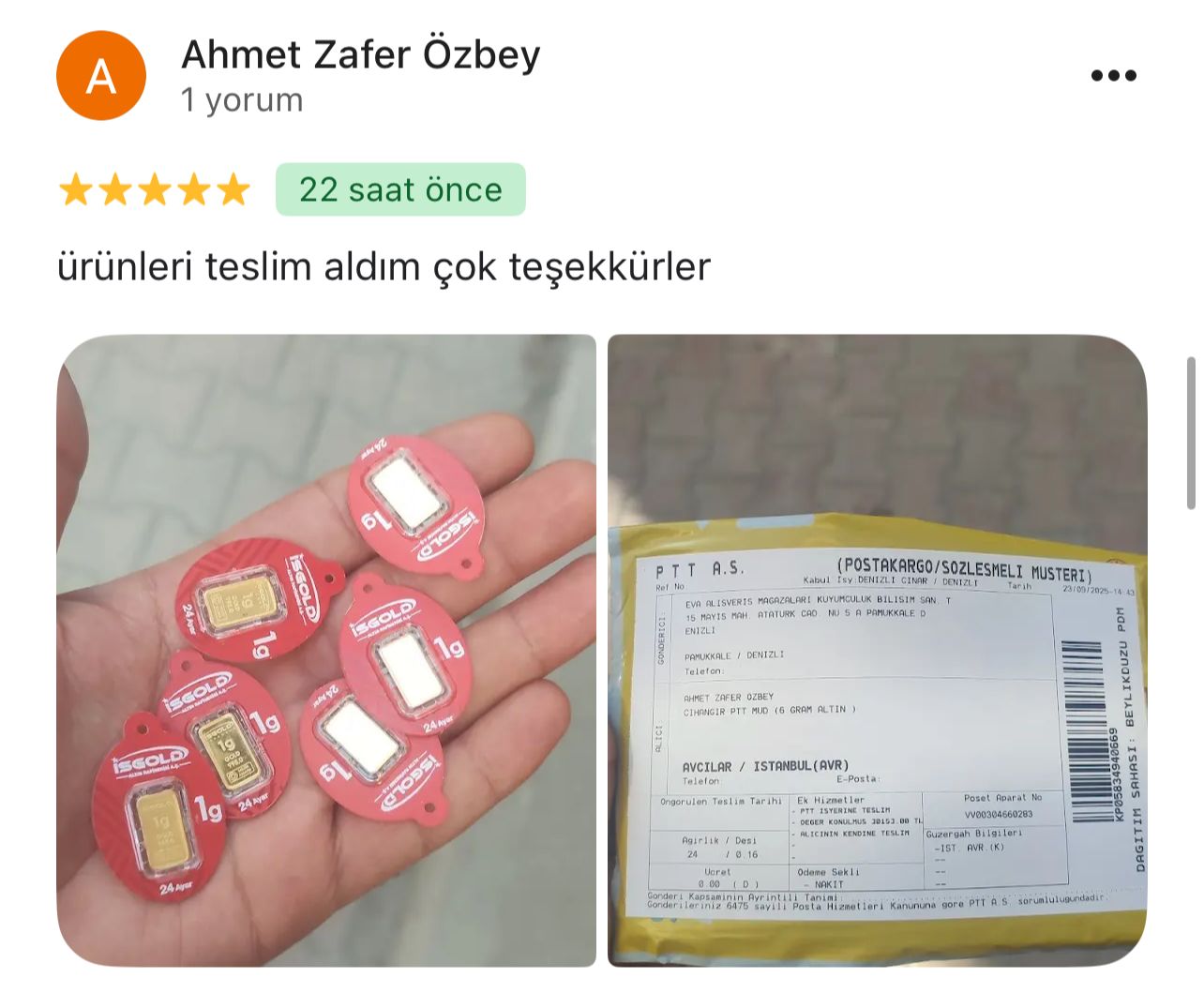 Google yorum görseli - Ahmet Zafer Özbey