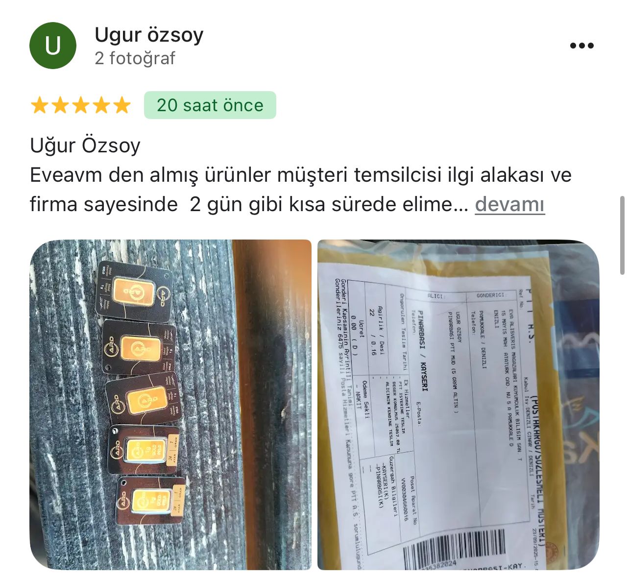 Google yorum görseli - Ugur özsoy