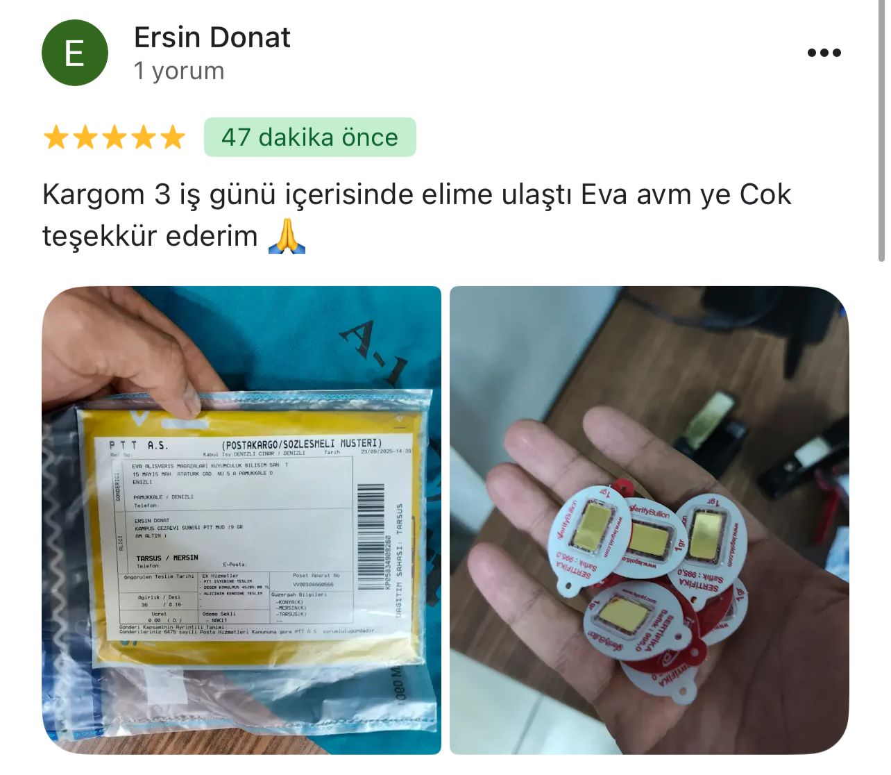 Google yorum görseli - Ersin Donat