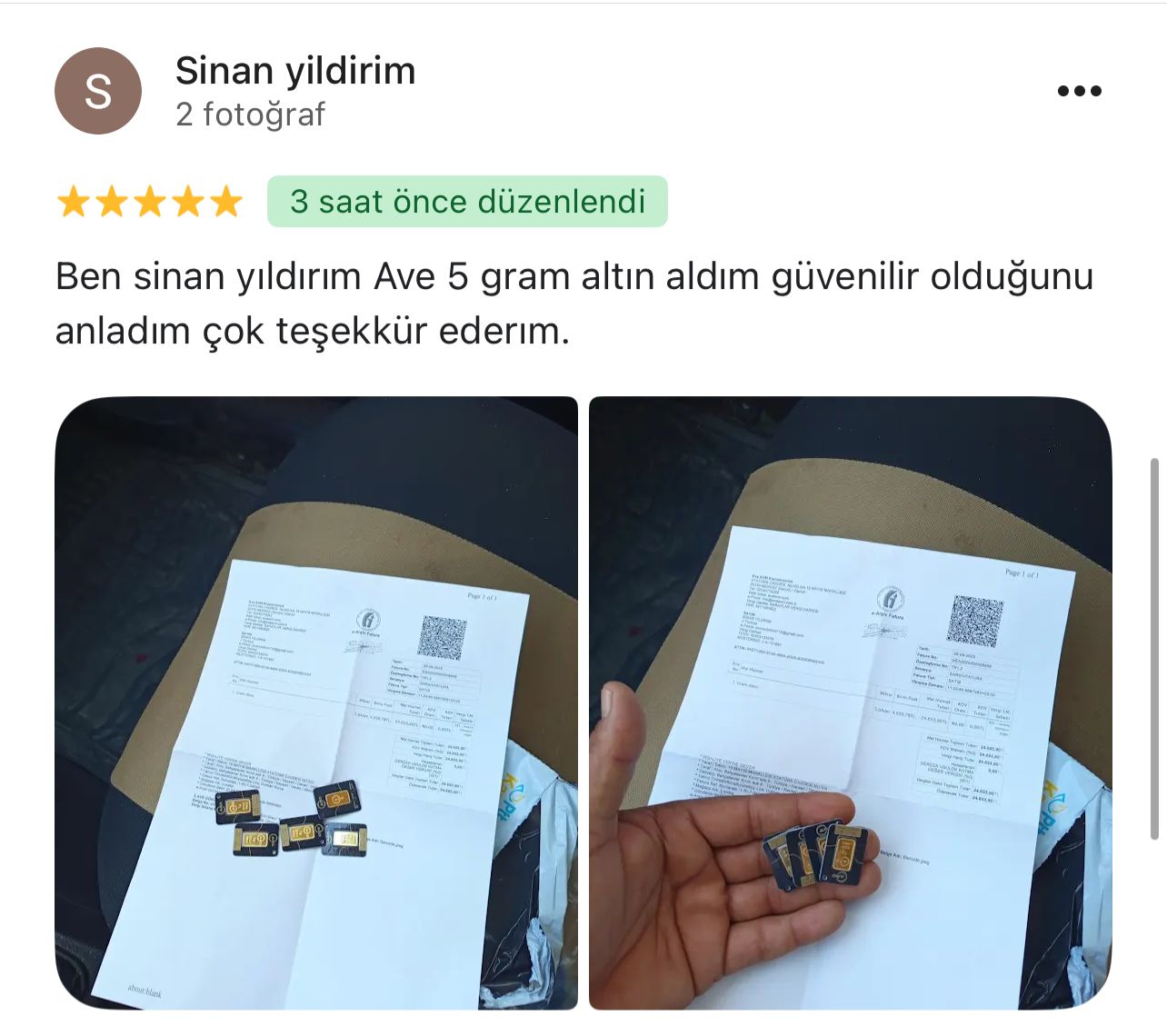 Google yorum görseli - Sinan yildirim