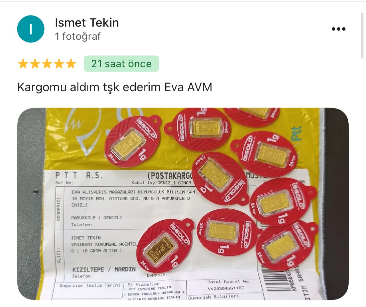 Google yorum görseli - Ismet Tekin