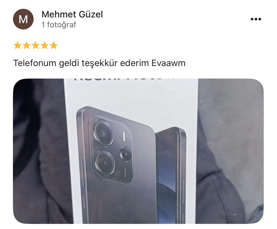 Google yorum görseli - Mehmet Güzel