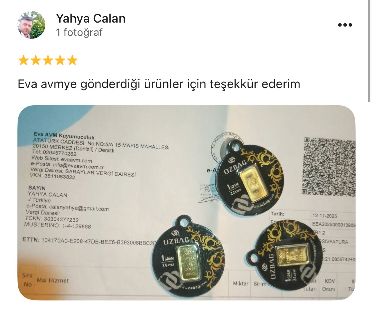 Google yorum görseli - Yahya Calan