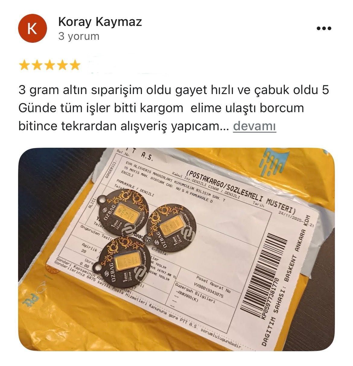 Google yorum görseli - Koray kaymaz 