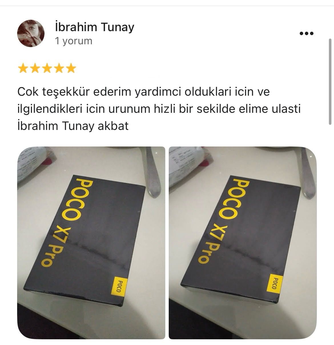 Google yorum görseli -  İbrahim Tunay akbat
