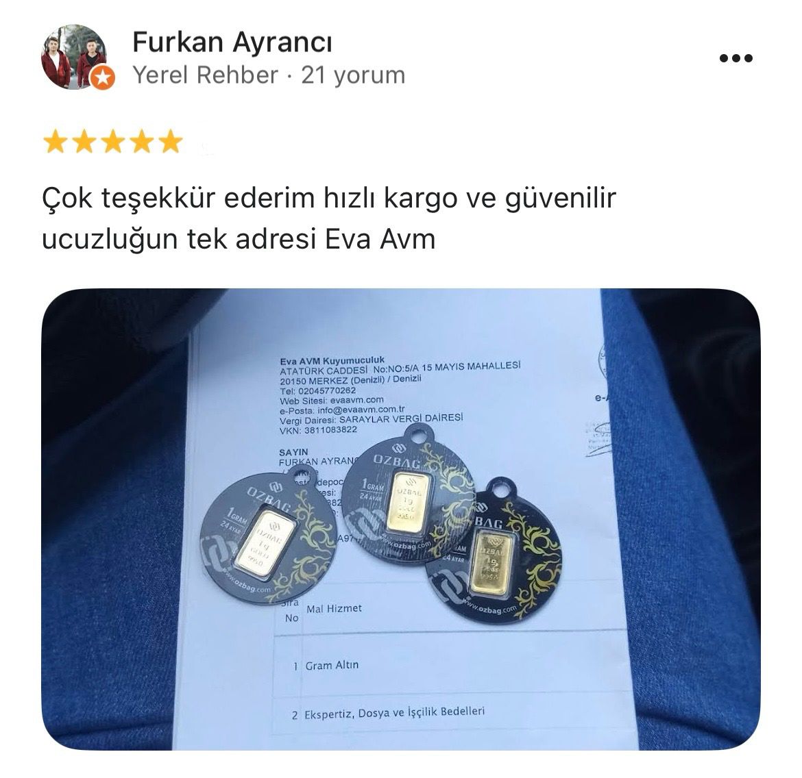 Google yorum görseli - Furkan Ayrancı
