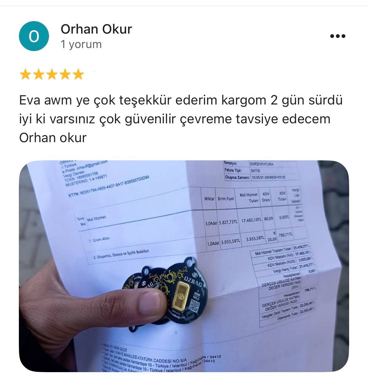Google yorum görseli - Orhan okur