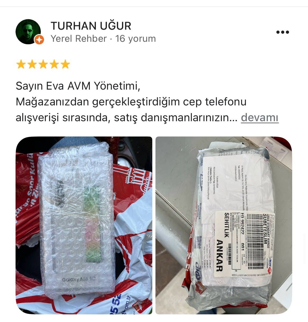 Google yorum görseli - TURHAN UĞUR 