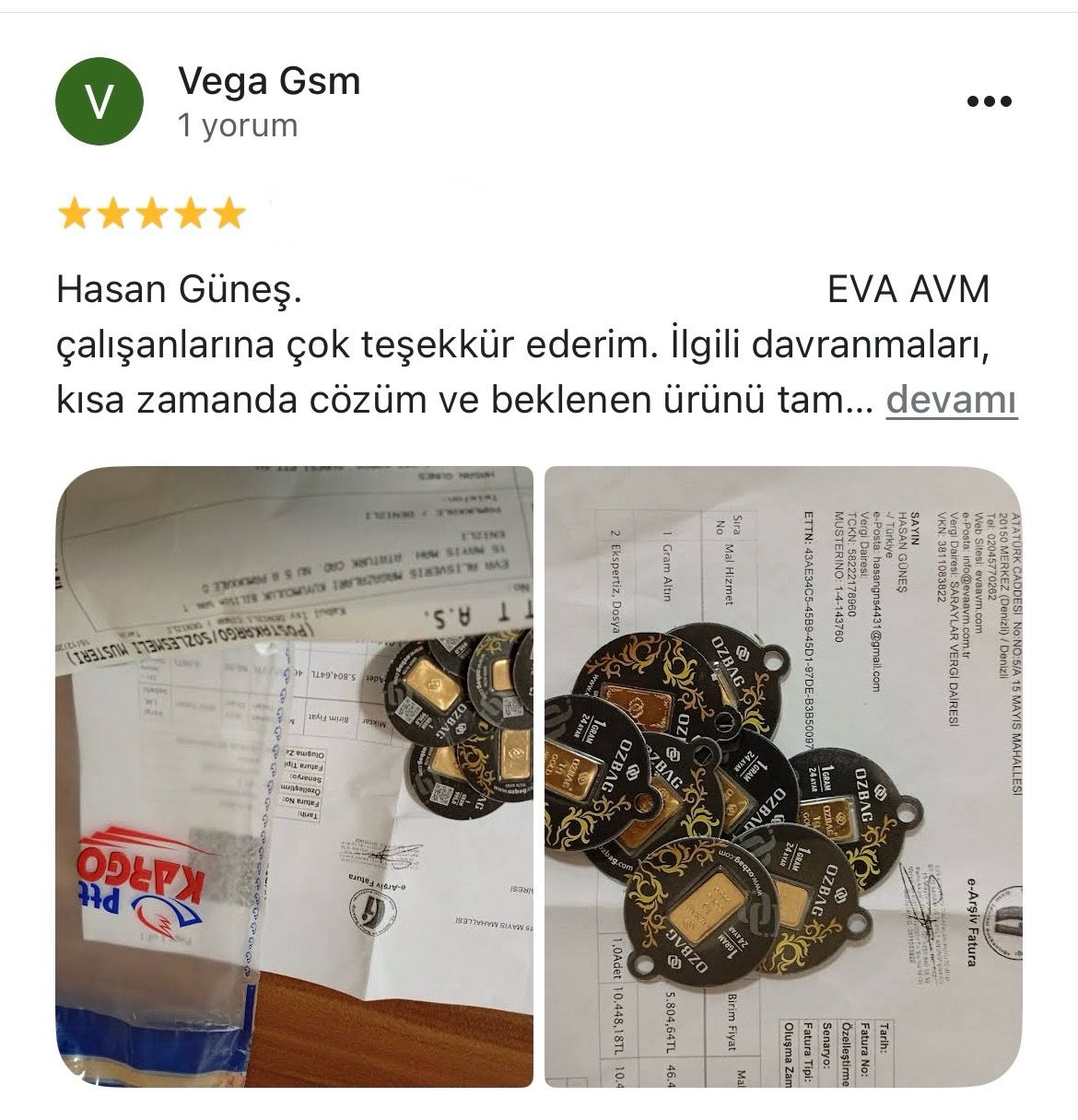 Google yorum görseli - Hasan Güneş.      