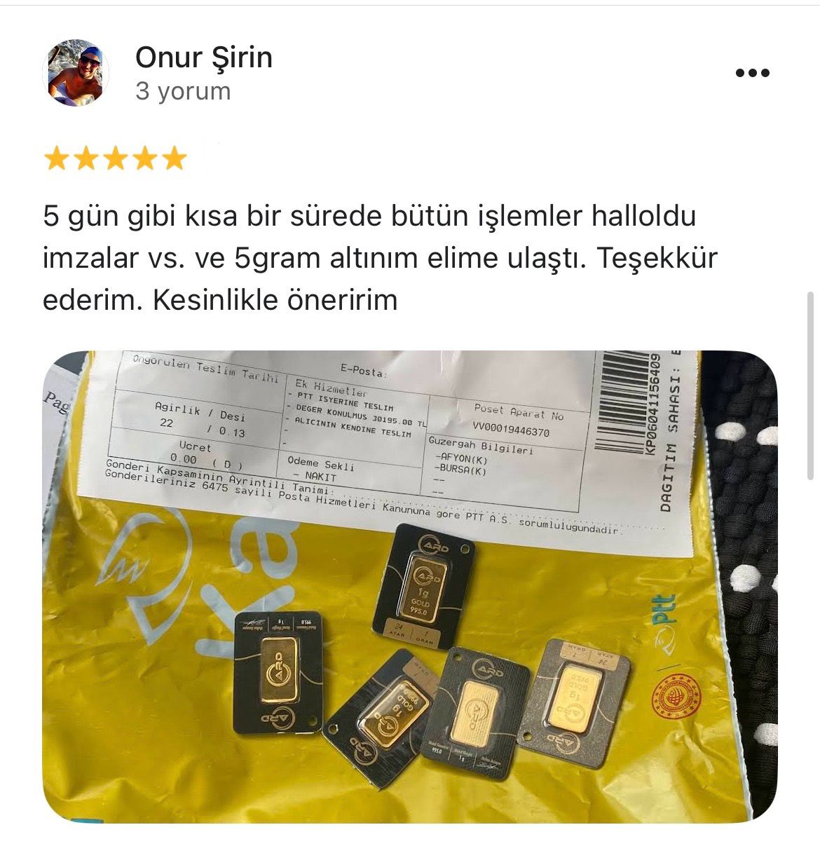 Google yorum görseli - Onur Şirin 