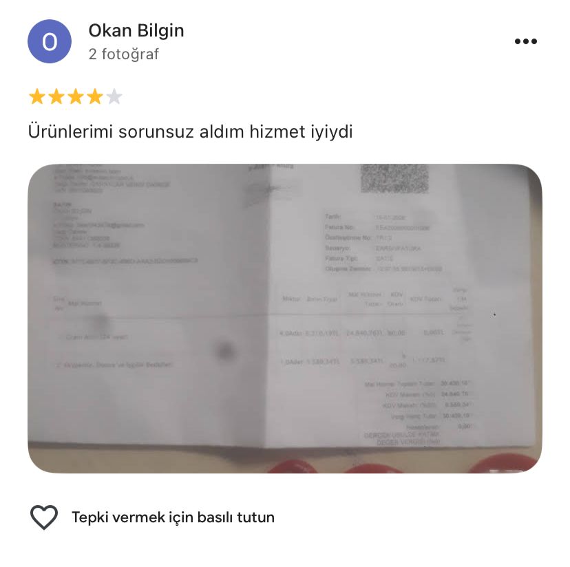 Google yorum görseli - Okan Bilgin