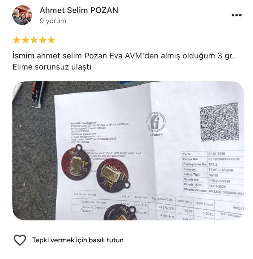 Google yorum görseli - Ahmet Selim POZAN