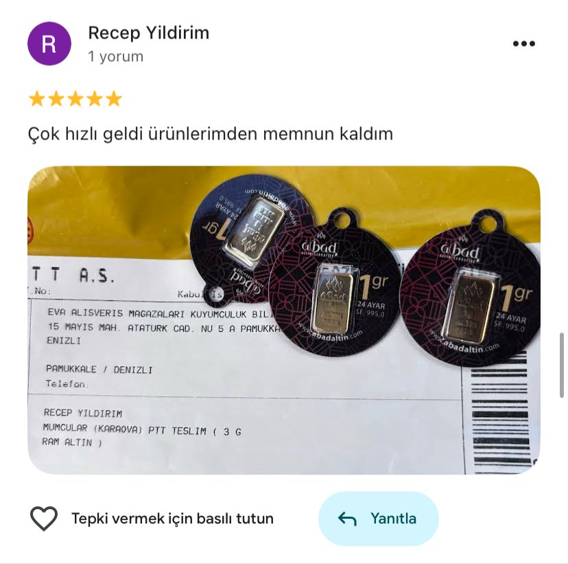 Google yorum görseli - Recep Yildirim