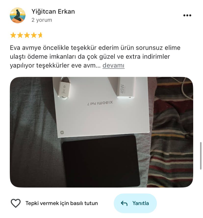 Google yorum görseli - Yiğitcan Erkan